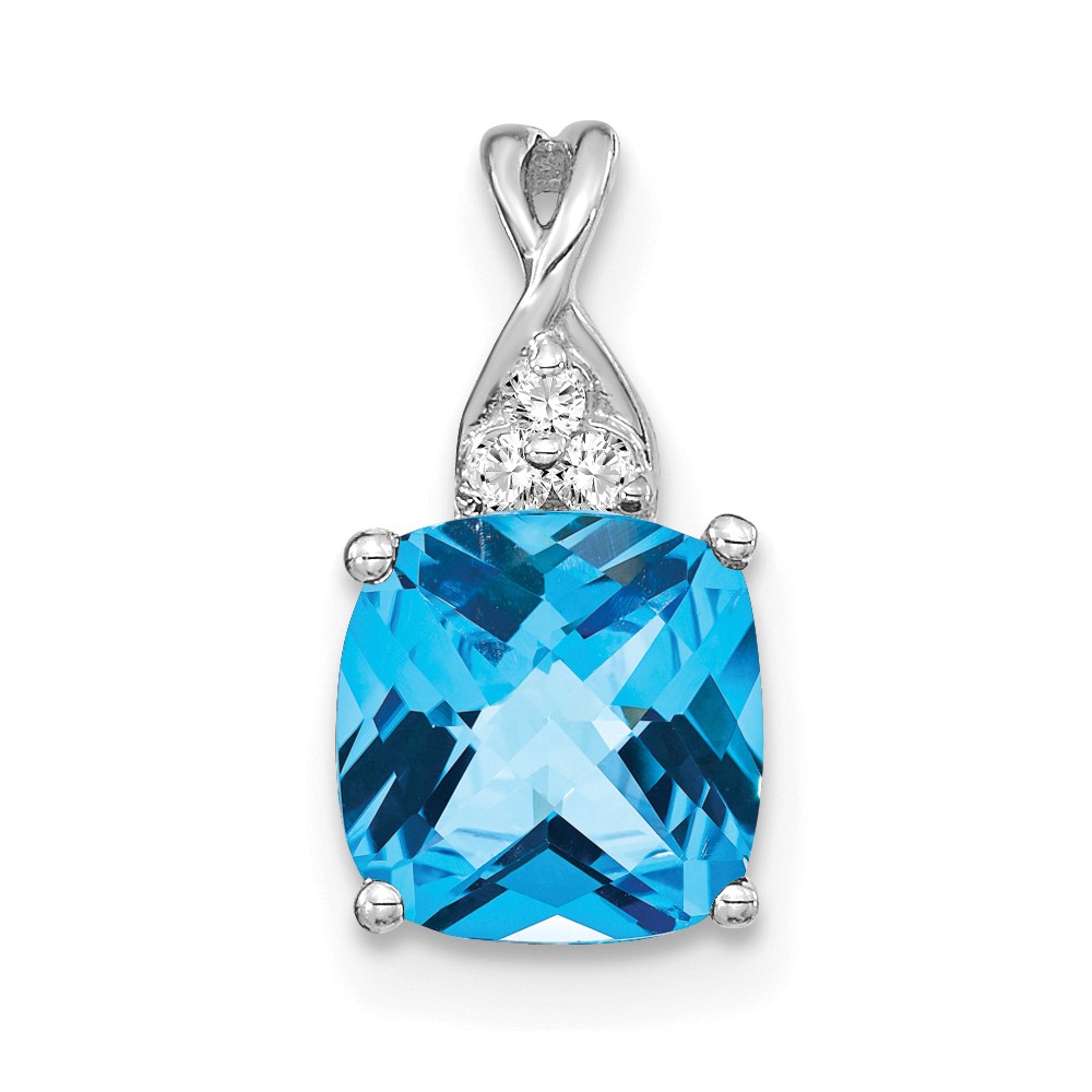 14K White Gold Checkerboard Blue Topaz and Diamond Pendant (PM4393-BT-003-WA)