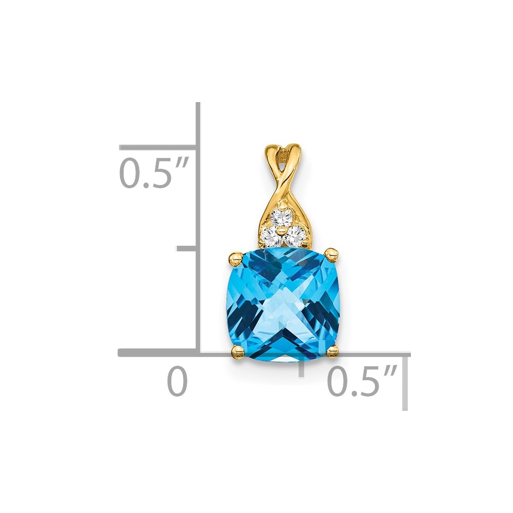 14k Checkerboard Blue Topaz and Diamond Pendant (PM4393-BT-003-YA)