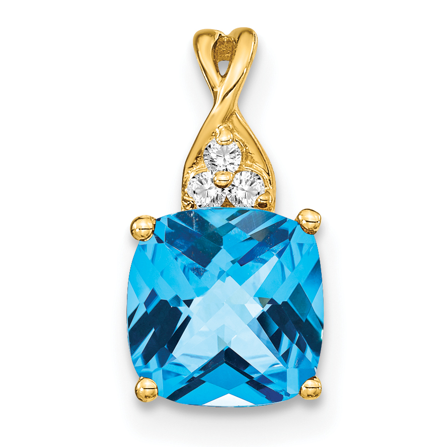 14k Checkerboard Blue Topaz and Diamond Pendant (PM4393-BT-003-YA)