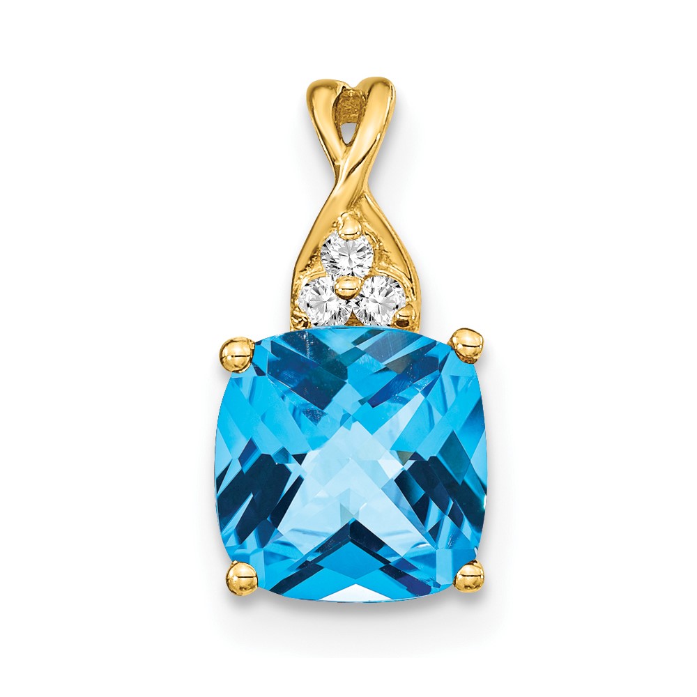 14k Checkerboard Blue Topaz and Diamond Pendant (PM4393-BT-003-YA)