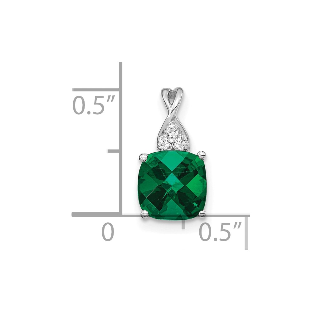 14K White Gold Checkerboard Created Emerald and Diamond Pendant (PM4393-CEM-003-WA)
