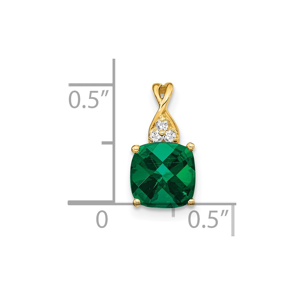 14k Checkerboard Created Emerald and Diamond Pendant (PM4393-CEM-003-YA)