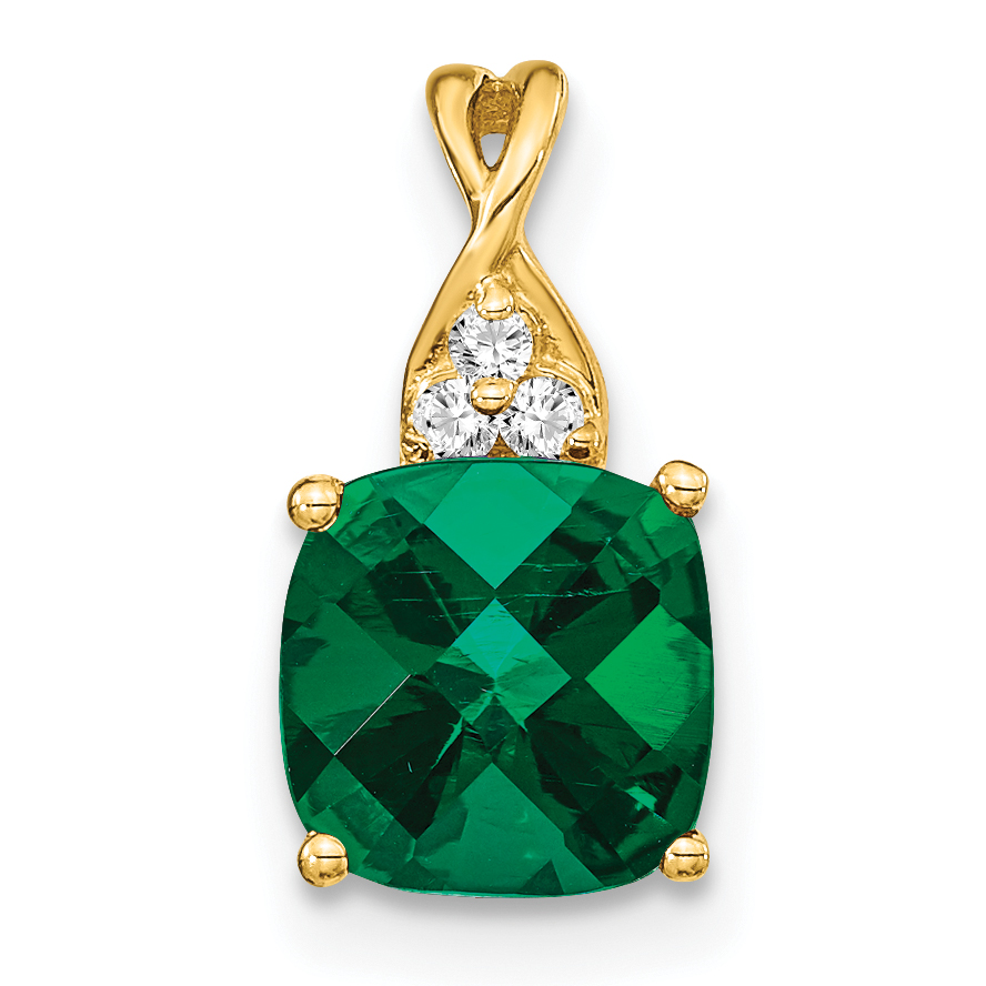 14k Checkerboard Created Emerald and Diamond Pendant (PM4393-CEM-003-YA)