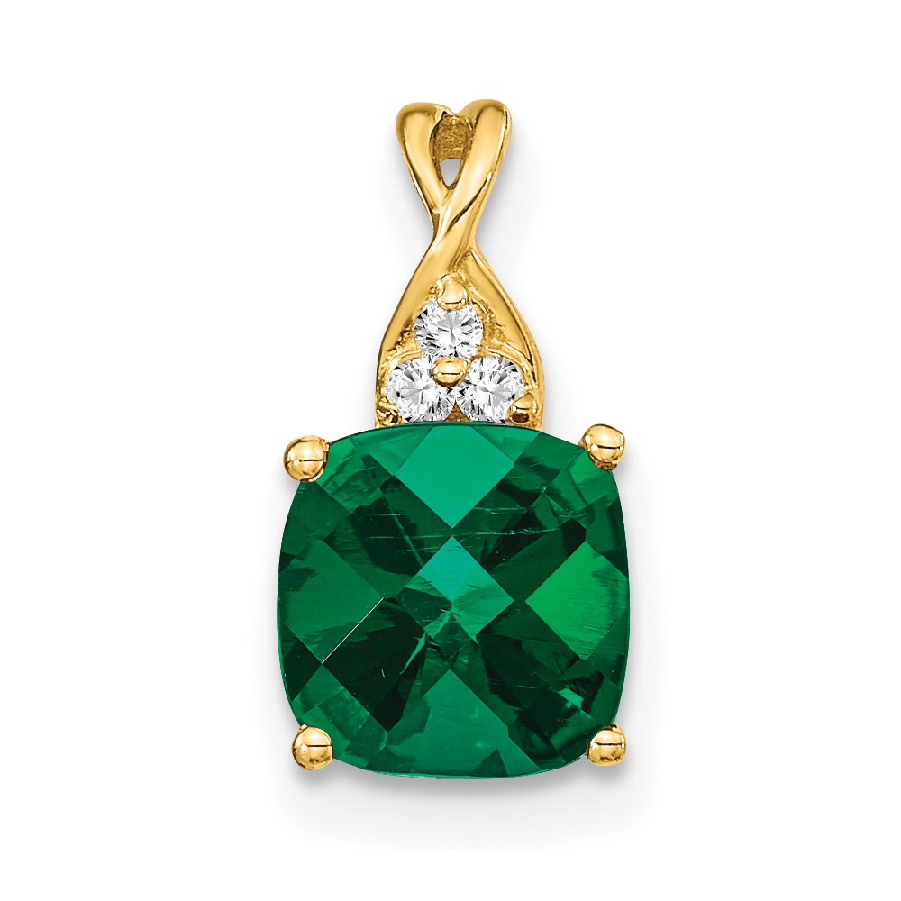 14k Checkerboard Created Emerald and Diamond Pendant (PM4393-CEM-003-YA)