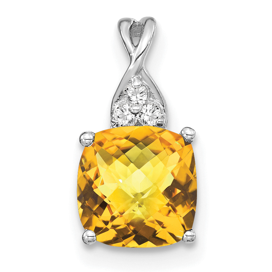 14K White Gold Checkerboard Citrine and Diamond Pendant (PM4393-CI-003-WA)