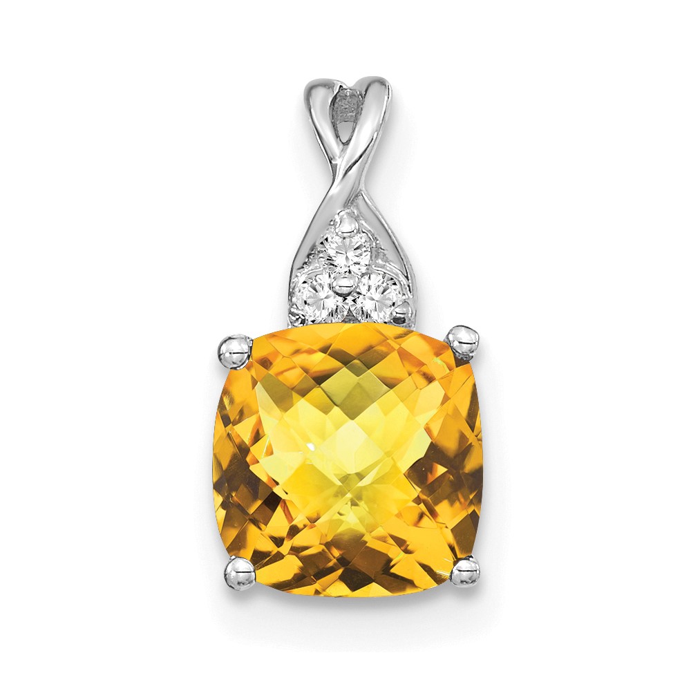 14K White Gold Checkerboard Citrine and Diamond Pendant (PM4393-CI-003-WA)