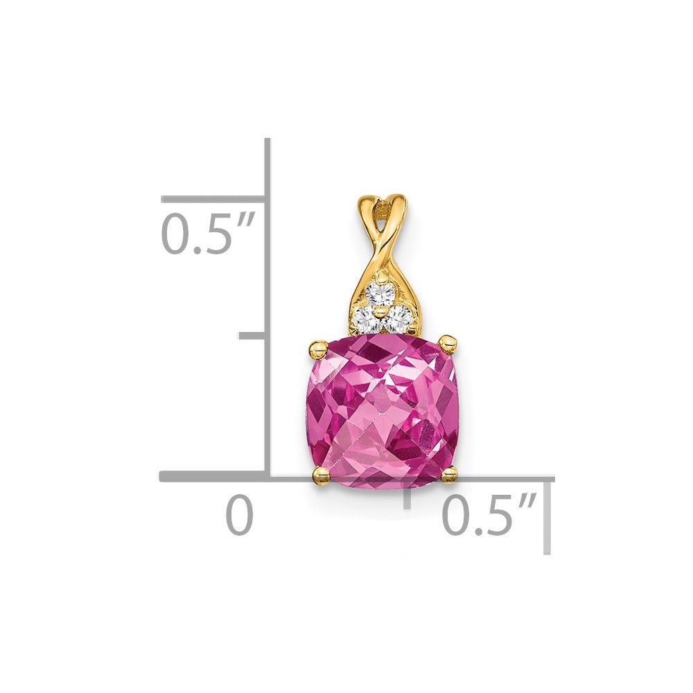 14k Checkerboard Created Pink Sapphire and Diamond Pendant (PM4393-CPS-003-YA)