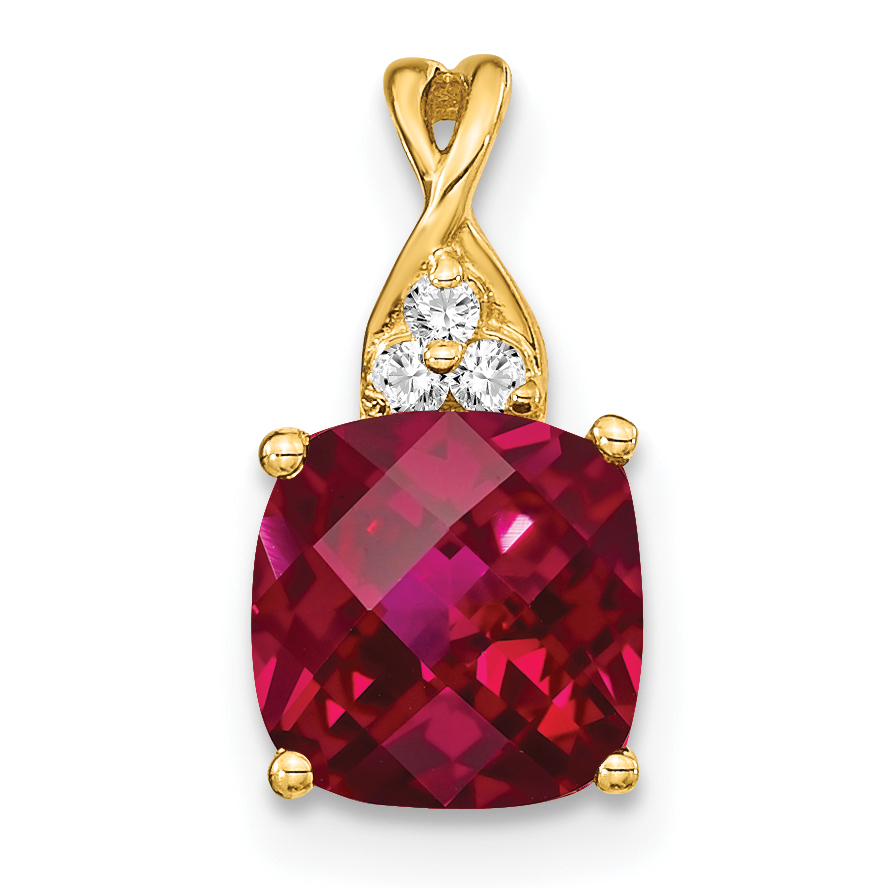 10k Checkerboard Created Ruby and Diamond Pendant (PM4393-CRU-003-1YA)