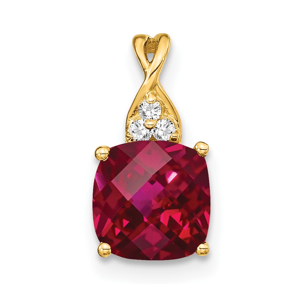 10k Checkerboard Created Ruby and Diamond Pendant (PM4393-CRU-003-1YA)