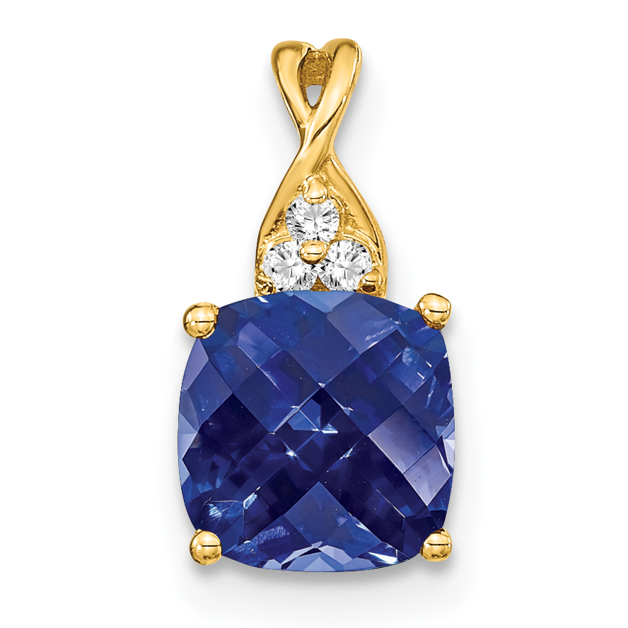 10k Checkerboard Created Sapphire and Diamond Pendant (PM4393-CSA-003-1YA)