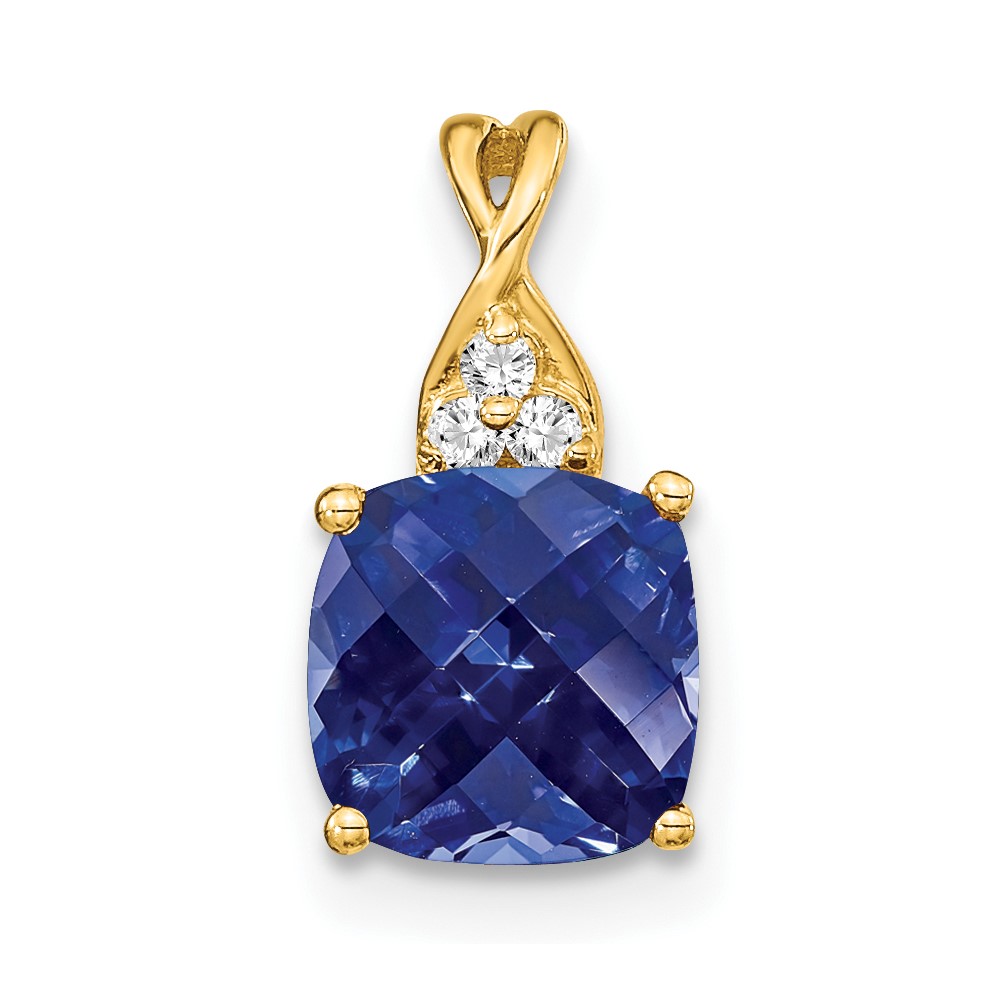 10k Checkerboard Created Sapphire and Diamond Pendant (PM4393-CSA-003-1YA)