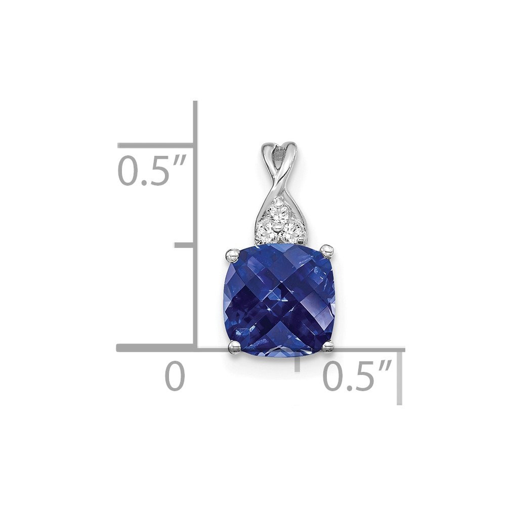 14K White Gold Checkerboard Created Sapphire and Diamond Pendant (PM4393-CSA-003-WA)