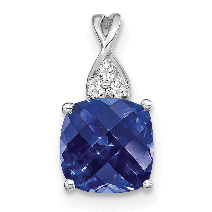 14K White Gold Checkerboard Created Sapphire and Diamond Pendant (PM4393-CSA-003-WA)