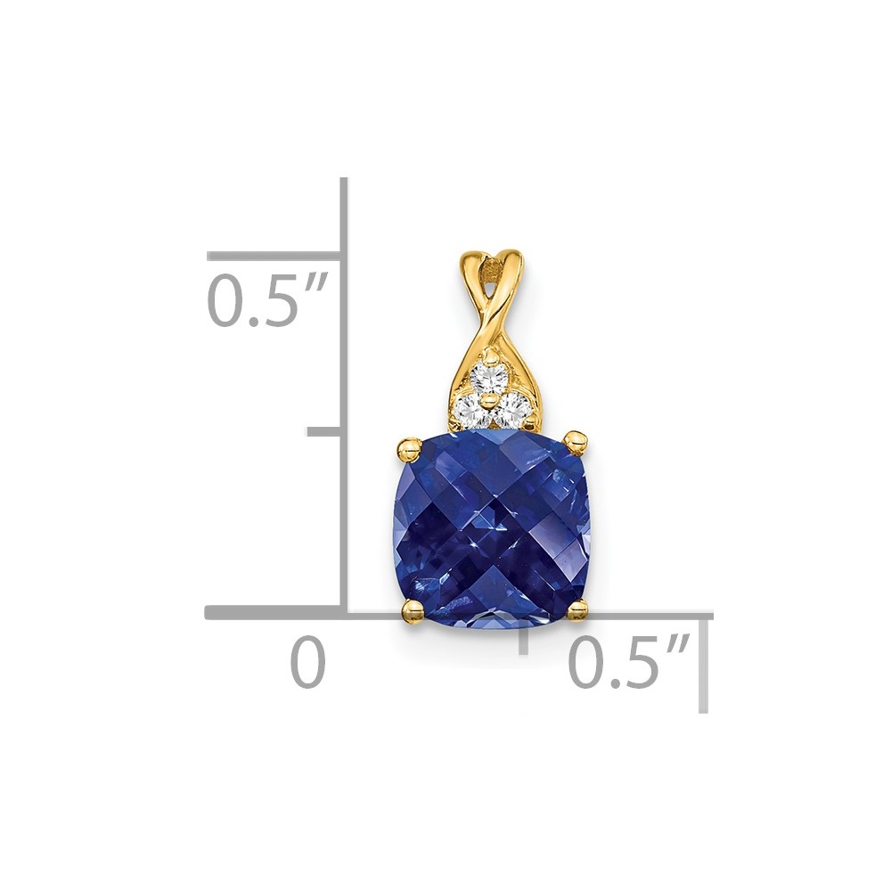 14k Checkerboard Created Sapphire and Diamond Pendant (PM4393-CSA-003-YA)