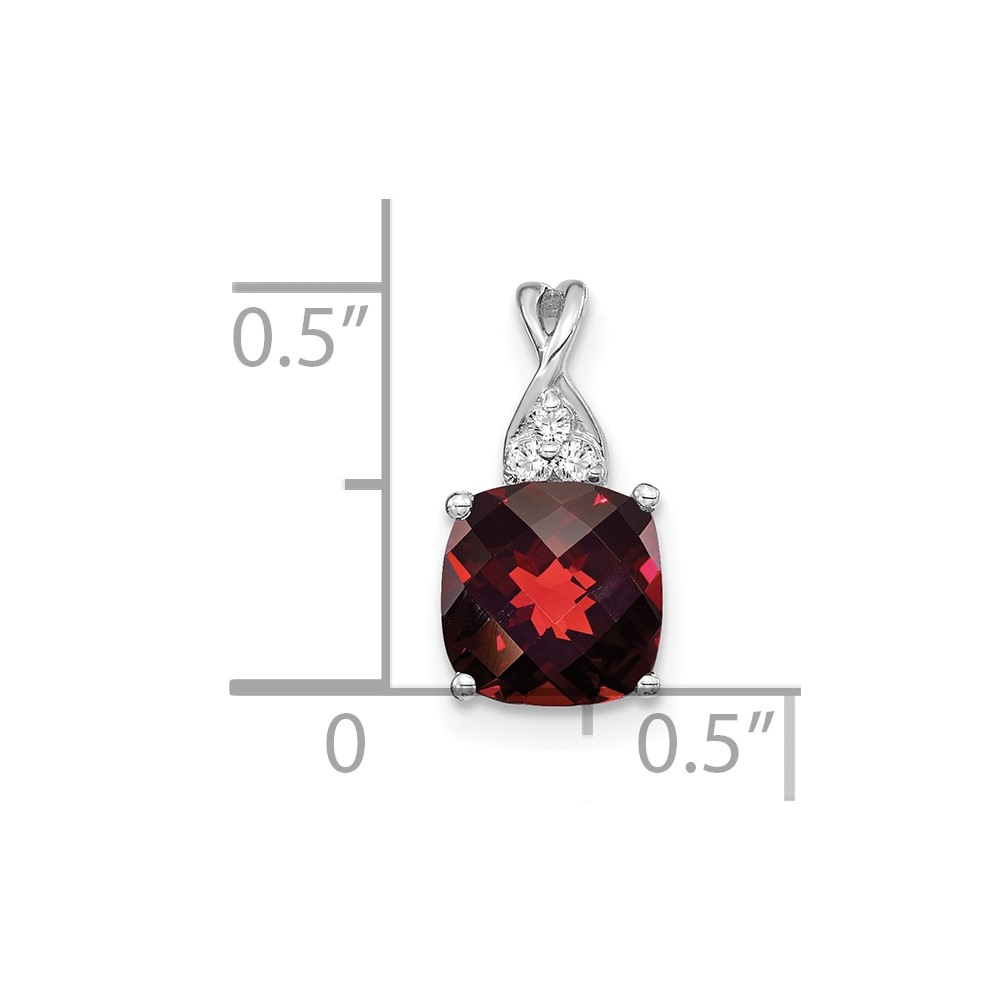 14K White Gold Checkerboard Garnet and Diamond Pendant (PM4393-GA-003-WA)