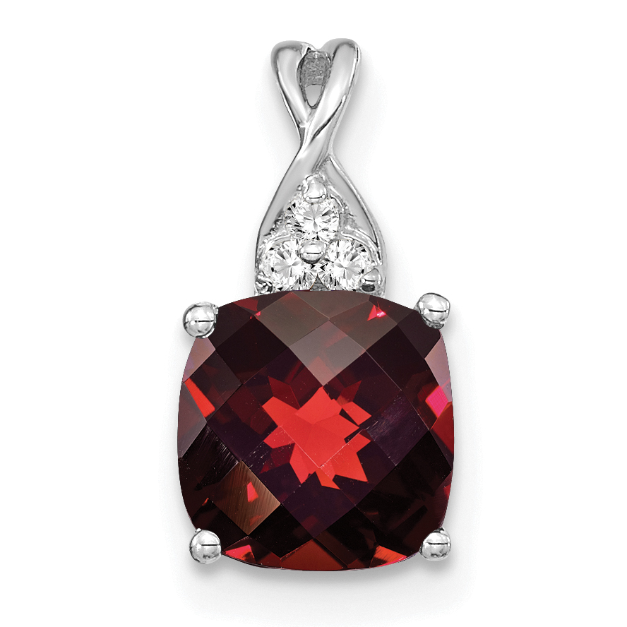 14K White Gold Checkerboard Garnet and Diamond Pendant (PM4393-GA-003-WA)
