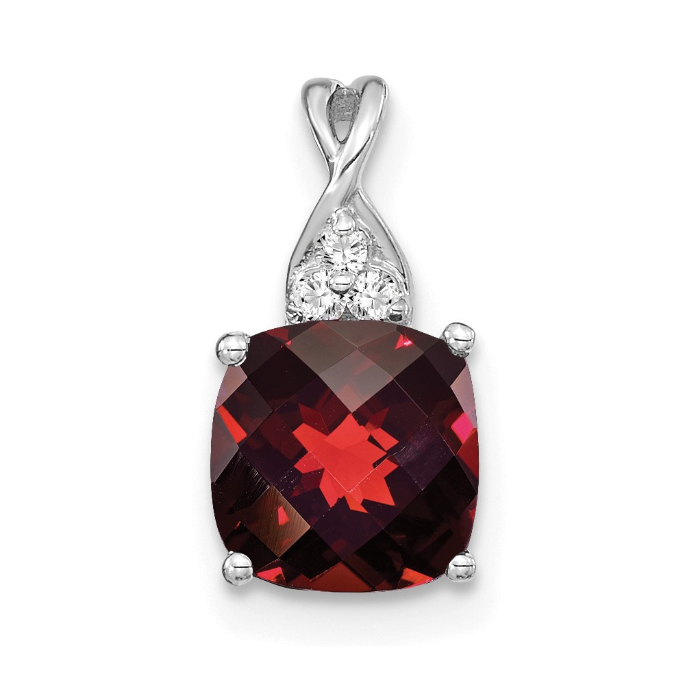 14K White Gold Checkerboard Garnet and Diamond Pendant (PM4393-GA-003-WA)