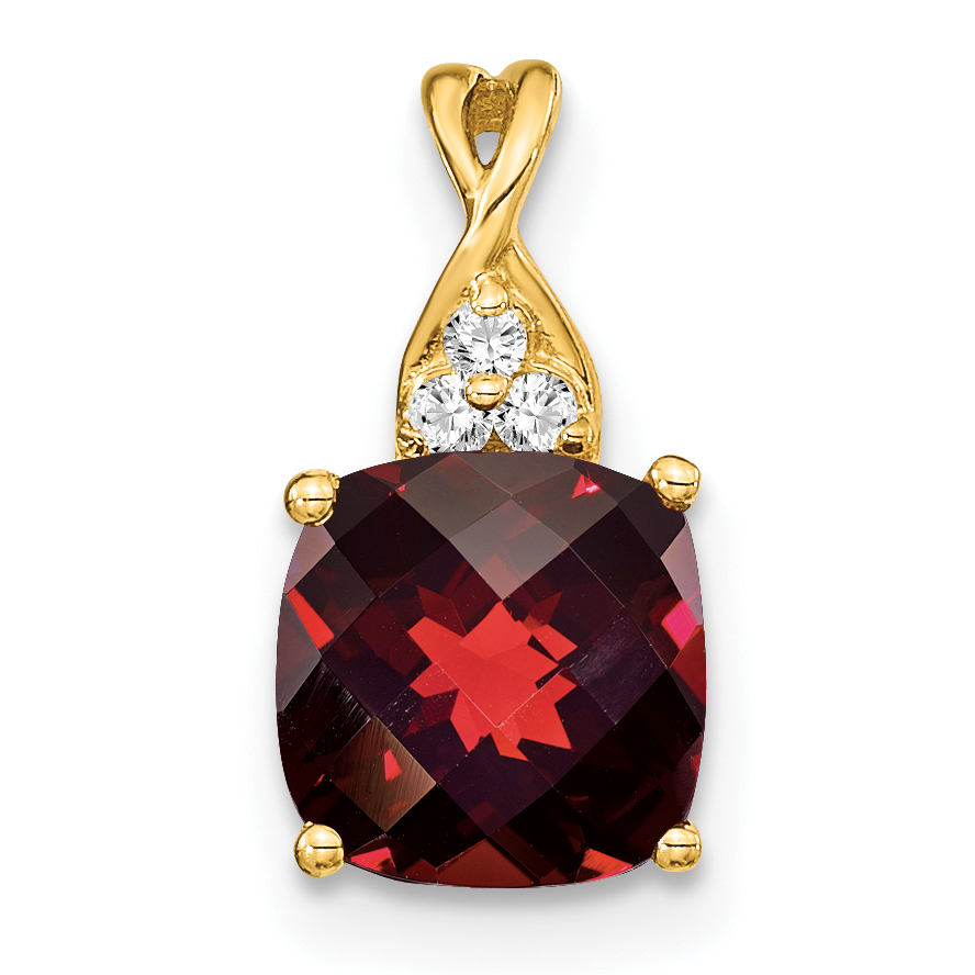 14k Checkerboard Garnet and Diamond Pendant (PM4393-GA-003-YA)