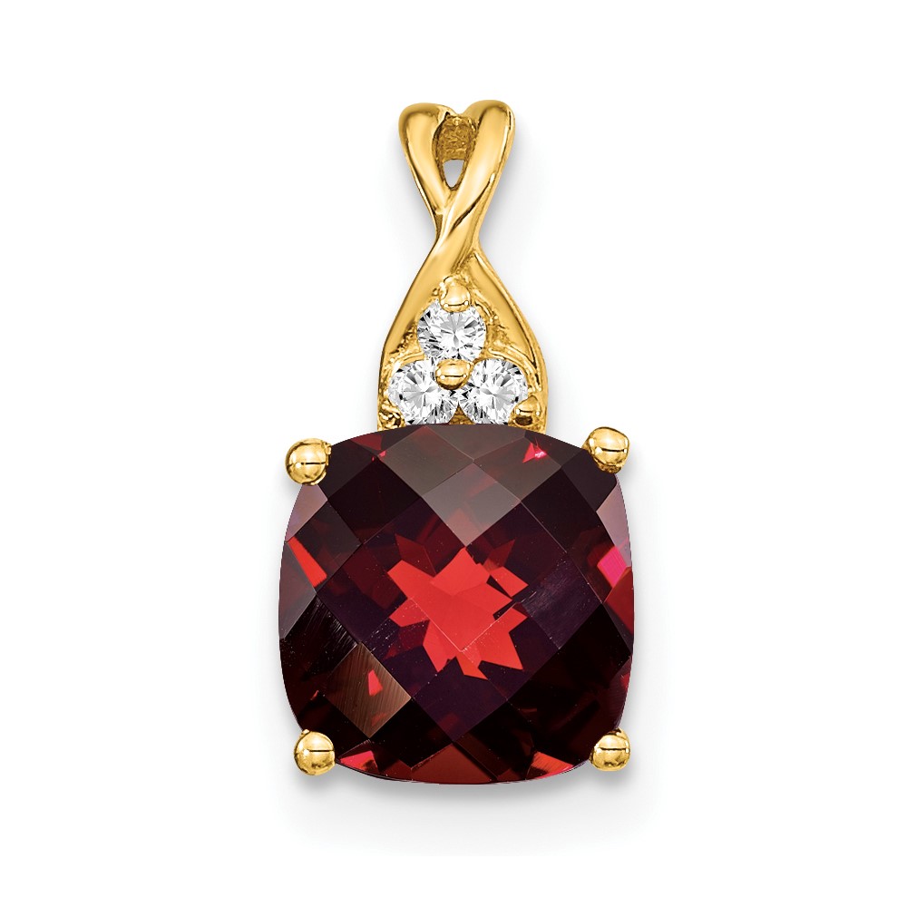 14k Checkerboard Garnet and Diamond Pendant (PM4393-GA-003-YA)