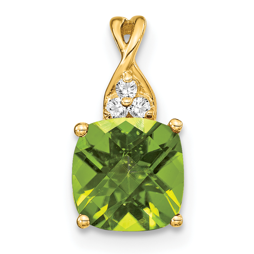 10k Checkerboard Peridot and Diamond Pendant (PM4393-PE-003-1YA)
