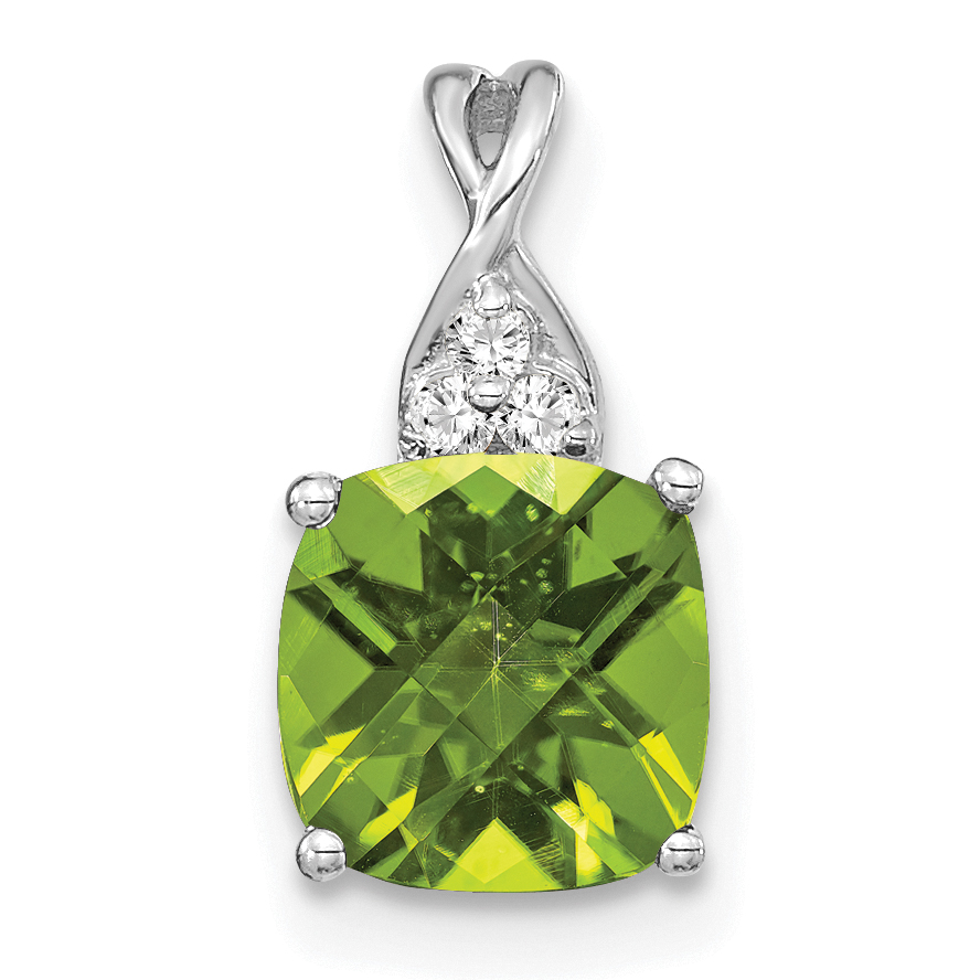 14K White Gold Checkerboard Peridot and Diamond Pendant (PM4393-PE-003-WA)