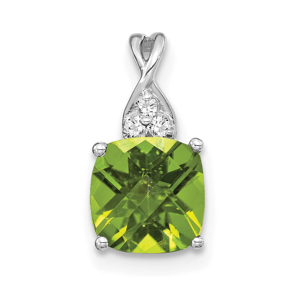 14K White Gold Checkerboard Peridot and Diamond Pendant (PM4393-PE-003-WA)