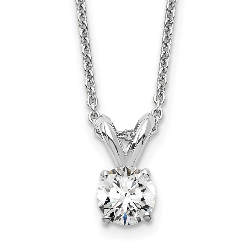 14k White Gold 1/4 carat Lab Grown Diamond VS+ F+ Round Complete Four Prong 18 inch Solitaire Pendant Necklace