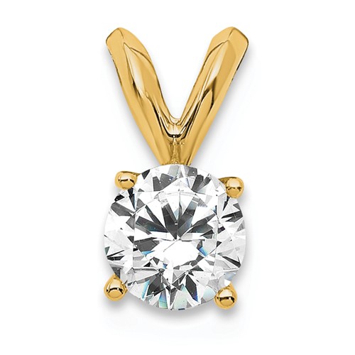 14K Yellow Gold 0.33 Carat Certified Lab Grown Diamond VS+ F+ Round Complete Four Prong Solitaire Pendant