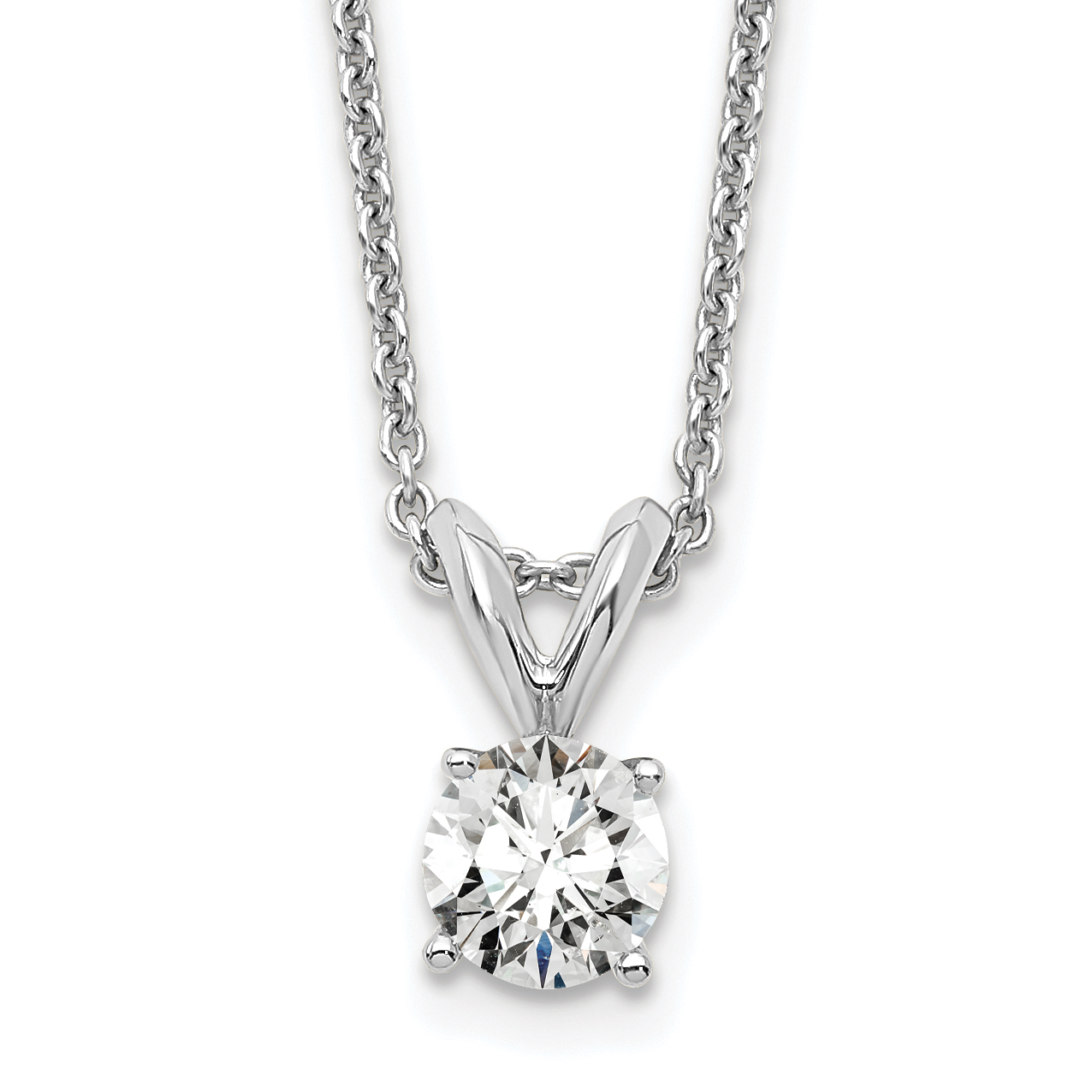 14k White Gold 1/3 carat Lab Grown Diamond VS/SI+ G+ Round Complete Four Prong 18 inch Solitaire Pendant Necklace (PM4396-033-WLG-18)