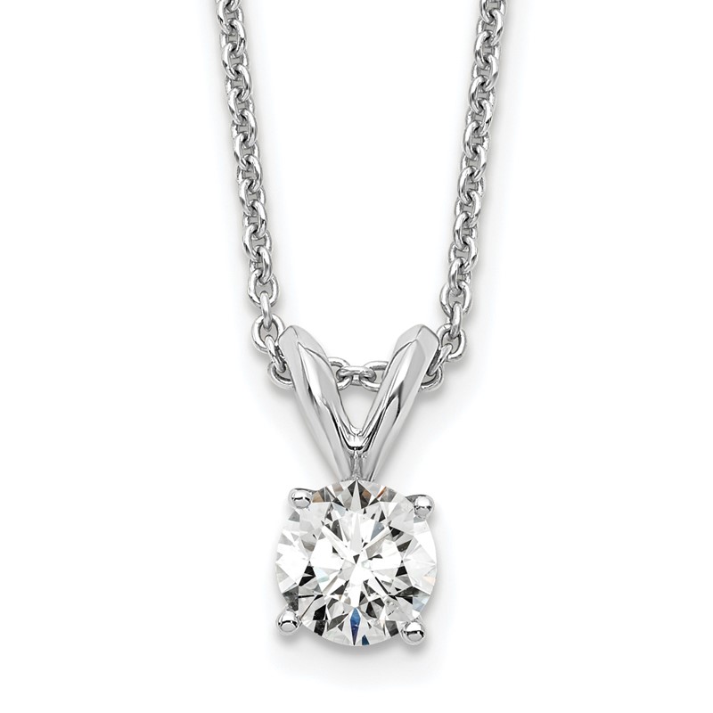 14k White Gold 1/3 carat Lab Grown Diamond VS+ F+ Round Complete Four Prong 18 inch Solitaire Pendant Necklace