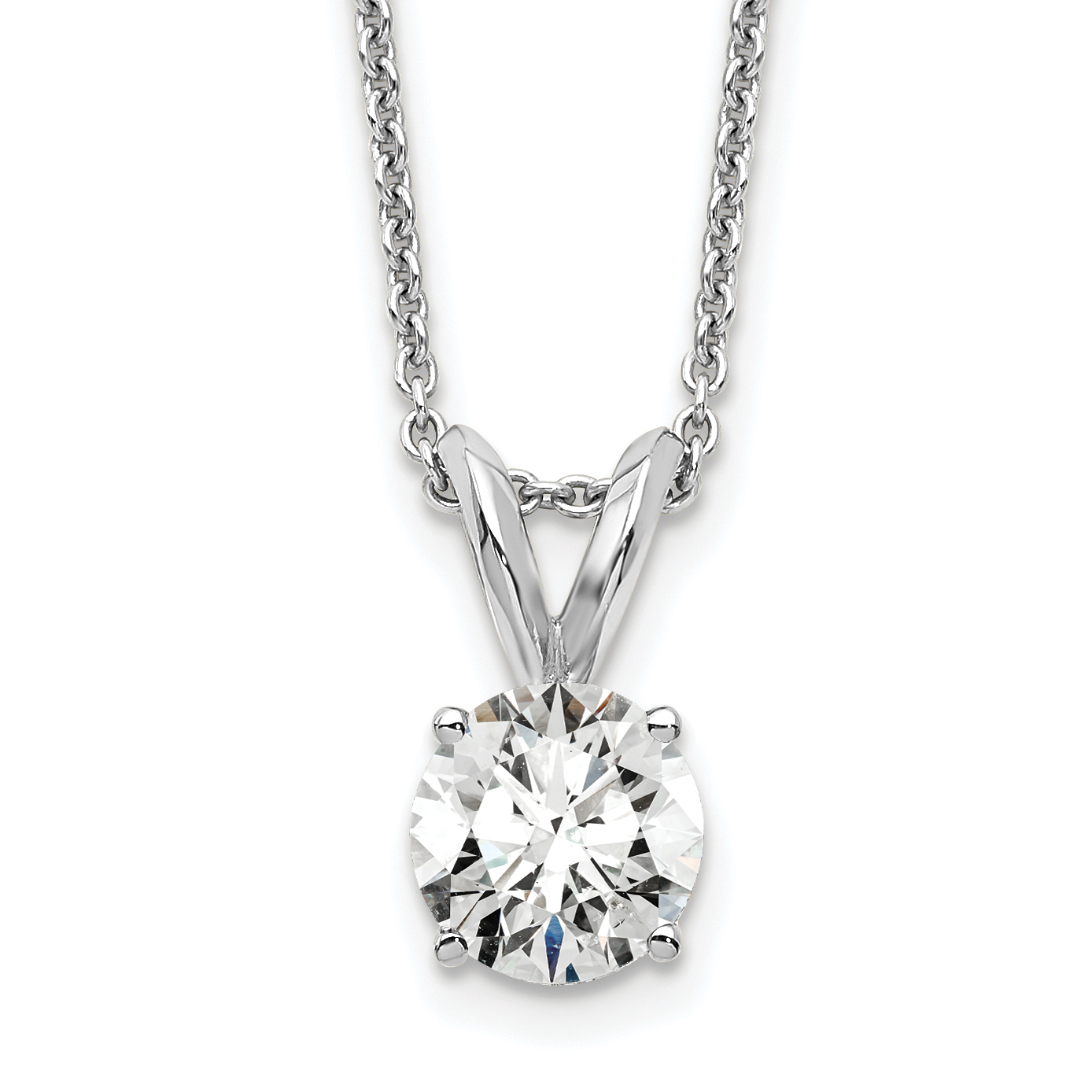 14k White Gold 1/2 carat Lab Grown Diamond VS+ F+ Round Complete Four Prong 18 inch Solitaire Pendant Necklace (PM4396-050-WLD-18)