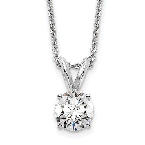 14K White Gold 0.50 Carat Certified Lab Grown Diamond VS+ F+ Round Complete Four Prong Solitaire Pendant Necklace, 18"
