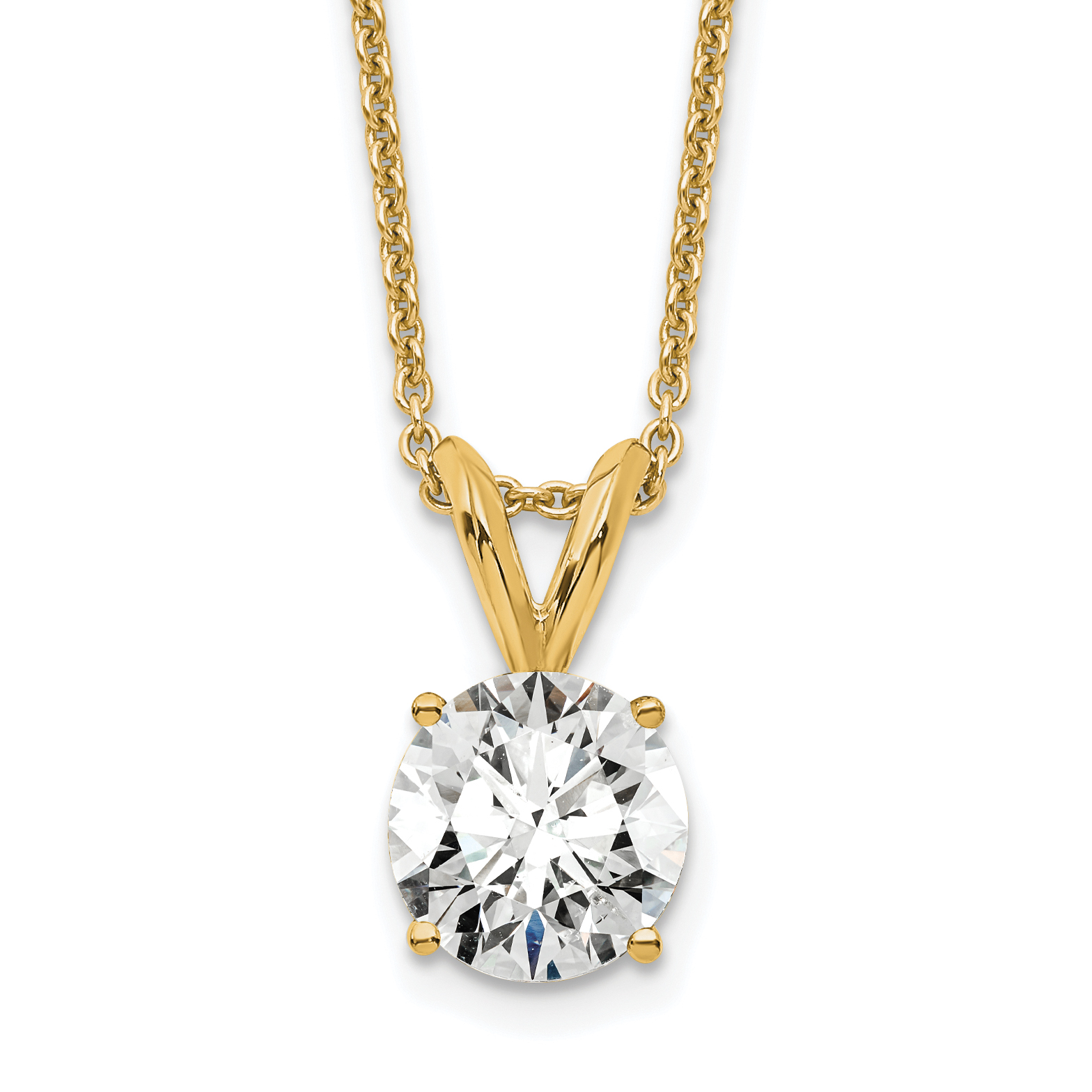 14k 3/4 carat Lab Grown Diamond VS+ F+ Round Complete Four Prong 18 inch Solitaire Pendant Necklace (PM4396-075-LG-18)