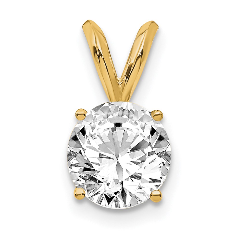 14K Yellow Gold 0.75 Carat Lab Grown Diamond VS+ F+ Round Complete Four Prong Solitaire Pendant