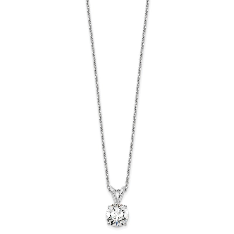 14k White Gold 3/4 carat Lab Grown Diamond VS+ F+ Round Complete Four Prong 18 inch Solitaire Pendant Necklace