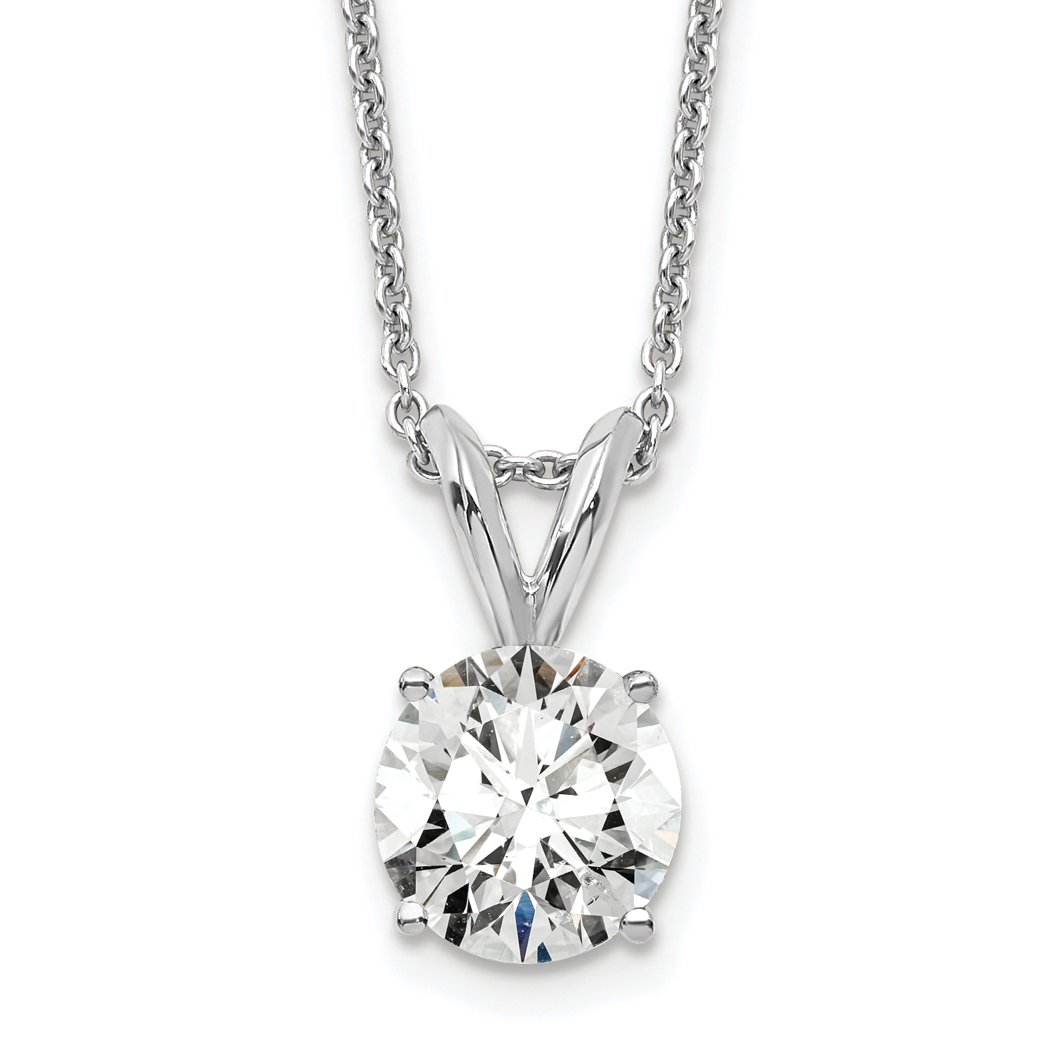 14k White Gold 3/4 carat Lab Grown Diamond VS+ F+ Round Complete Four Prong 18 inch Solitaire Pendant Necklace (PM4396-075-WLG-18)