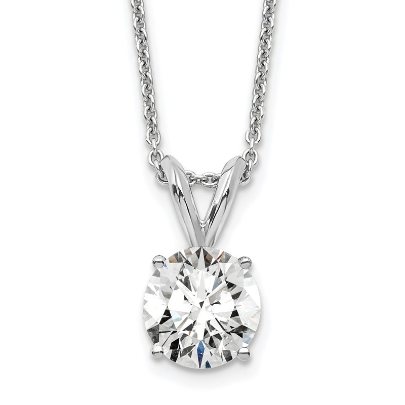 14k White Gold 3/4 carat Lab Grown Diamond VS+ F+ Round Complete Four Prong 18 inch Solitaire Pendant Necklace