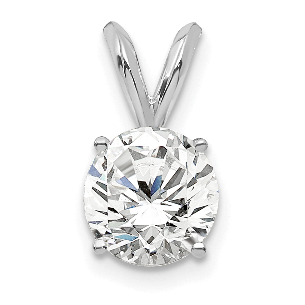 14k White Gold 3/4 carat Lab Grown Diamond VS+ F+ Round Complete Four Prong Solitaire Pendant (PM4396-075-WLG)