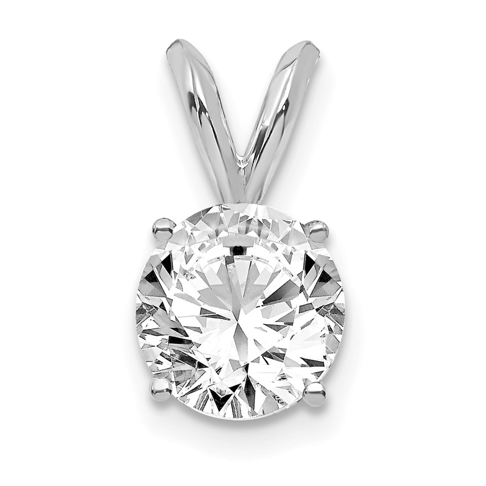 14K White Gold 0.75 Carat Lab Grown Diamond VS+ F+ Round Complete Four Prong Solitaire Pendant