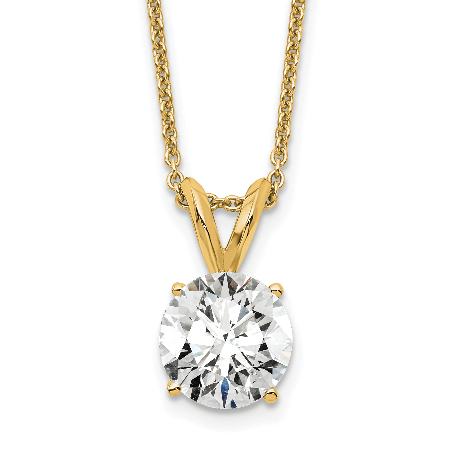 14k 1 carat Lab Grown Diamond VS+ F+ Round Complete Four Prong 18 inch Solitaire Pendant Necklace (PM4396-100-LG-18)