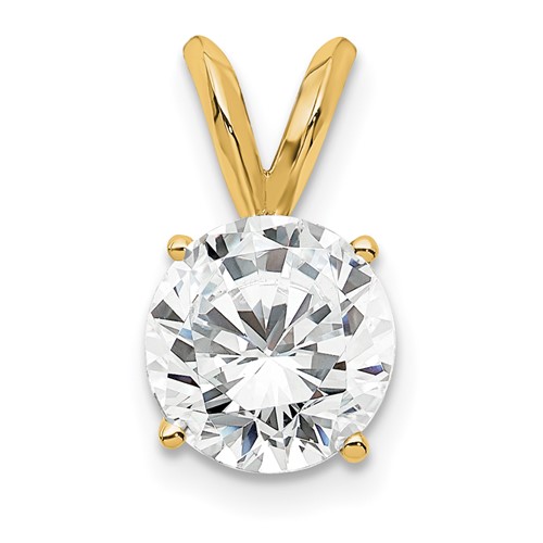 14K Yellow Gold 1 Carat Lab Grown Diamond VS+ F+ Round Complete Four Prong Solitaire Pendant