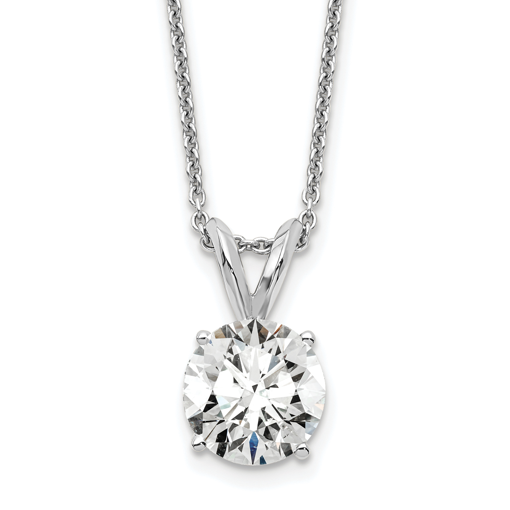 14k White Gold 1 carat Lab Grown Diamond VS+ F+ Round Complete Four Prong 18 inch Solitaire Pendant Necklace (PM4396-100-WLG-18)
