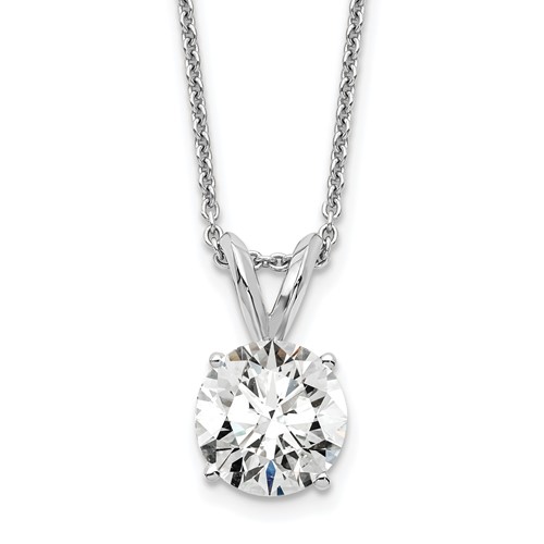 14K White Gold 1 Carat Certified Lab Grown Diamond VS SI+ G+ Round Complete Four Prong Solitaire Pendant Necklace, 18"