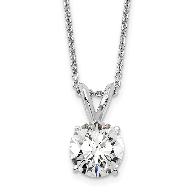 14k White Gold 1 carat Lab Grown Diamond VS+ F+ Round Complete Four Prong 18 inch Solitaire Pendant Necklace