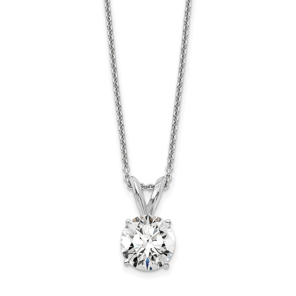 14K White Gold 1 Carat Lab Grown Diamond VS SI+ G+ Round Complete Four Prong Solitaire Pendant Necklace, 18"