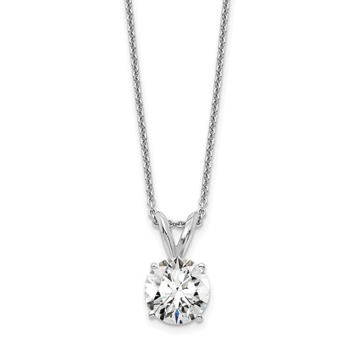 14K White Gold 1 Carat Lab Grown Diamond VS SI+ G+ Round Complete Four Prong Solitaire Pendant Necklace, 18"