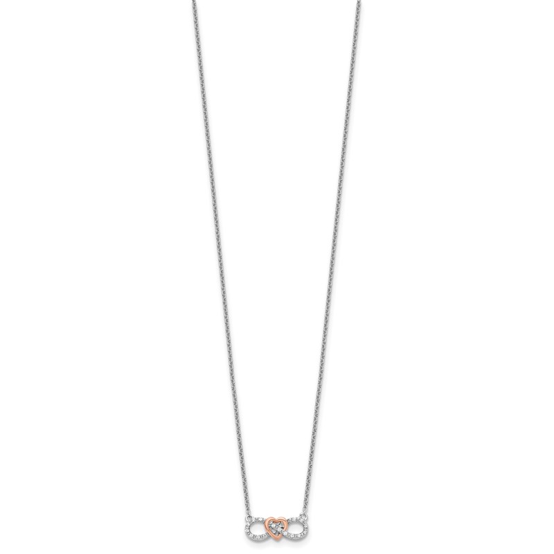 14k Two-Tone White and Rose Gold 1/15 carat Lab Grown Diamond VS/SI+ G+ Complete 18 inch Infinity Heart Necklace