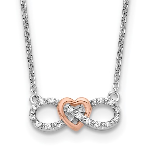 14K Two-Tone White and Rose Gold 0.07 Carat Lab Grown Diamond VS SI+ G+ Complete Infinity Heart Necklace, 18"