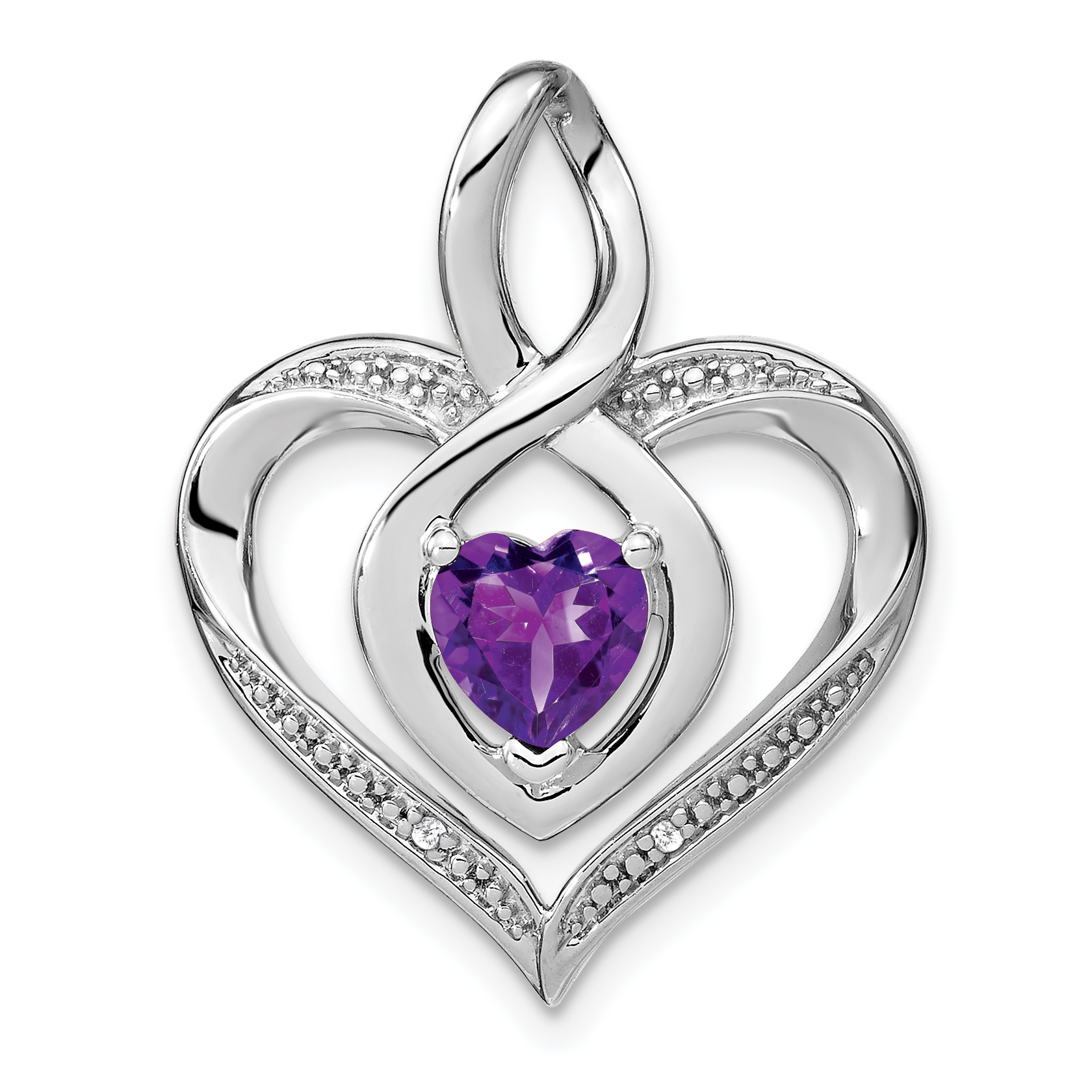 Sterling Silver Rhodium-plated Amethyst and Diamond Pendant (PM4440-AM-001-SSA)