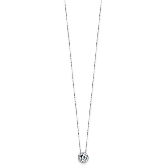 14k White Gold Round Halo Necklace D E F Pure Light Moissanite